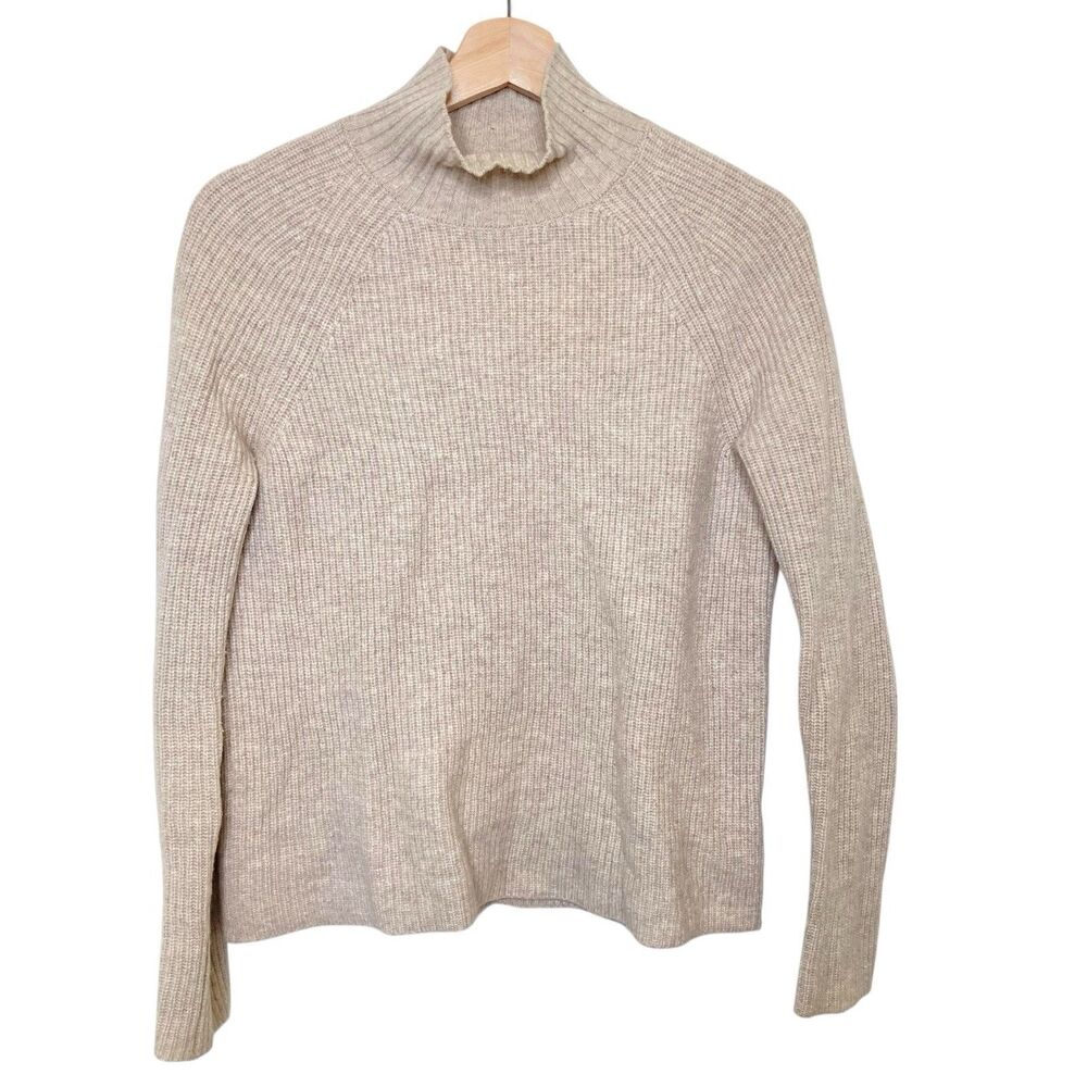 Boden Cashmere Wool Blend Sweater Jumper Womens Size 2 Mock Neck Rib Knit Beige
